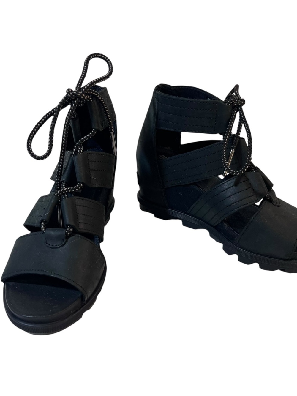 Sorel Lace Up Joanie II Ankle Sandals Womens Size 6.5 Heel Height 3”